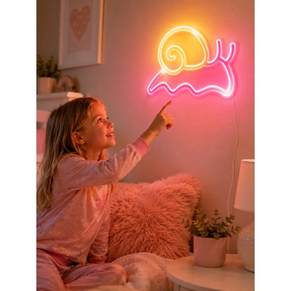 Room 2 Room Snail LED Wall Light Pink Orange Neon Style Battery Powered 9.8x6.7